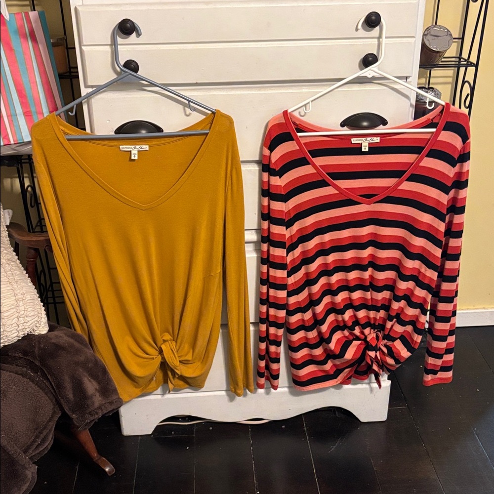 Express One Eleven long sleeve V-Neck tops with Tie M